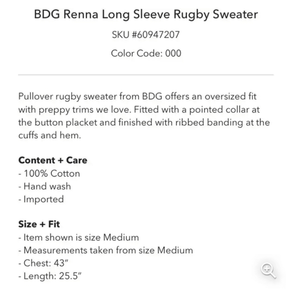 BDG Rena Long Sleeve Rugby Sweater - Picture 9 of 9